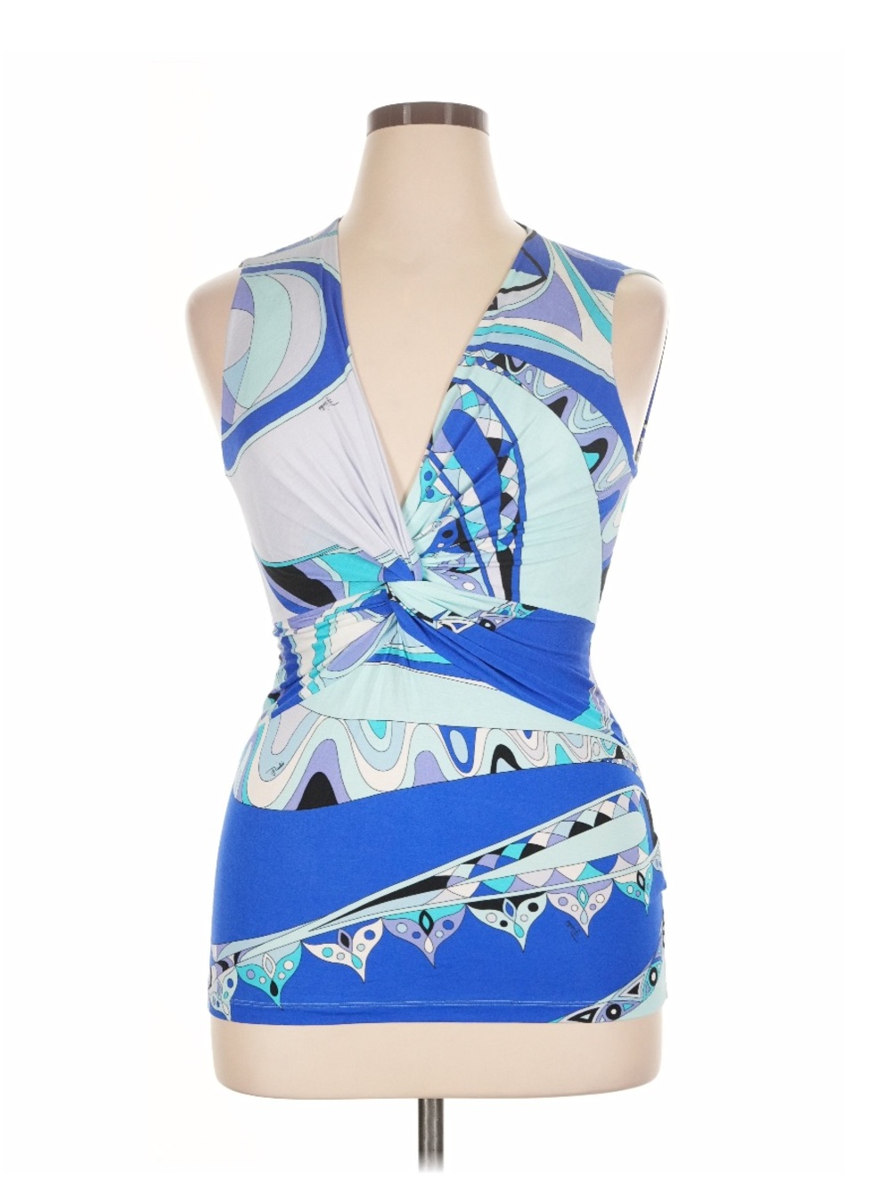 EMILIO PUCCI Swirl Print Cross Front Deep V Stretch Cotton Tank $1,940 40 US 10